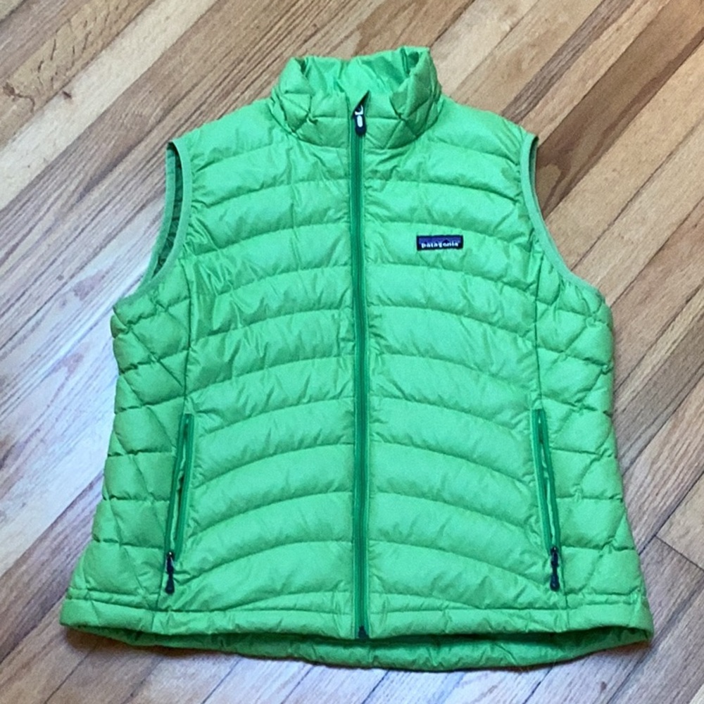 Patagonia Vest Green Down Sweater 800 Goose Full Zip Puffer size large - Picture 2 of 11